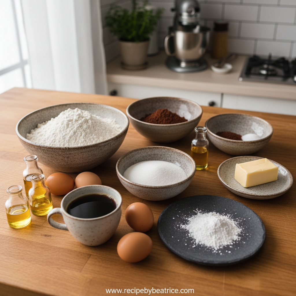 Ingredients for chocolate cake batter