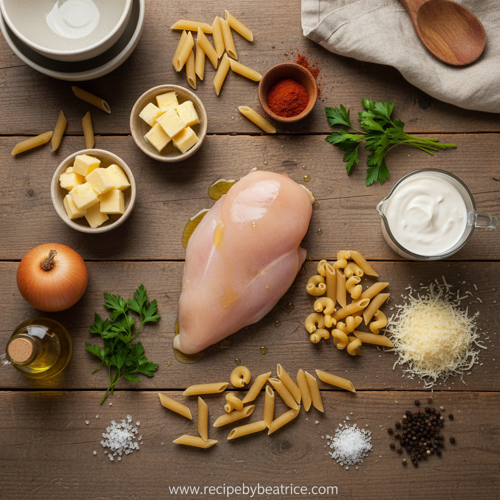 Ingredients for smoky garlic butter chicken pasta