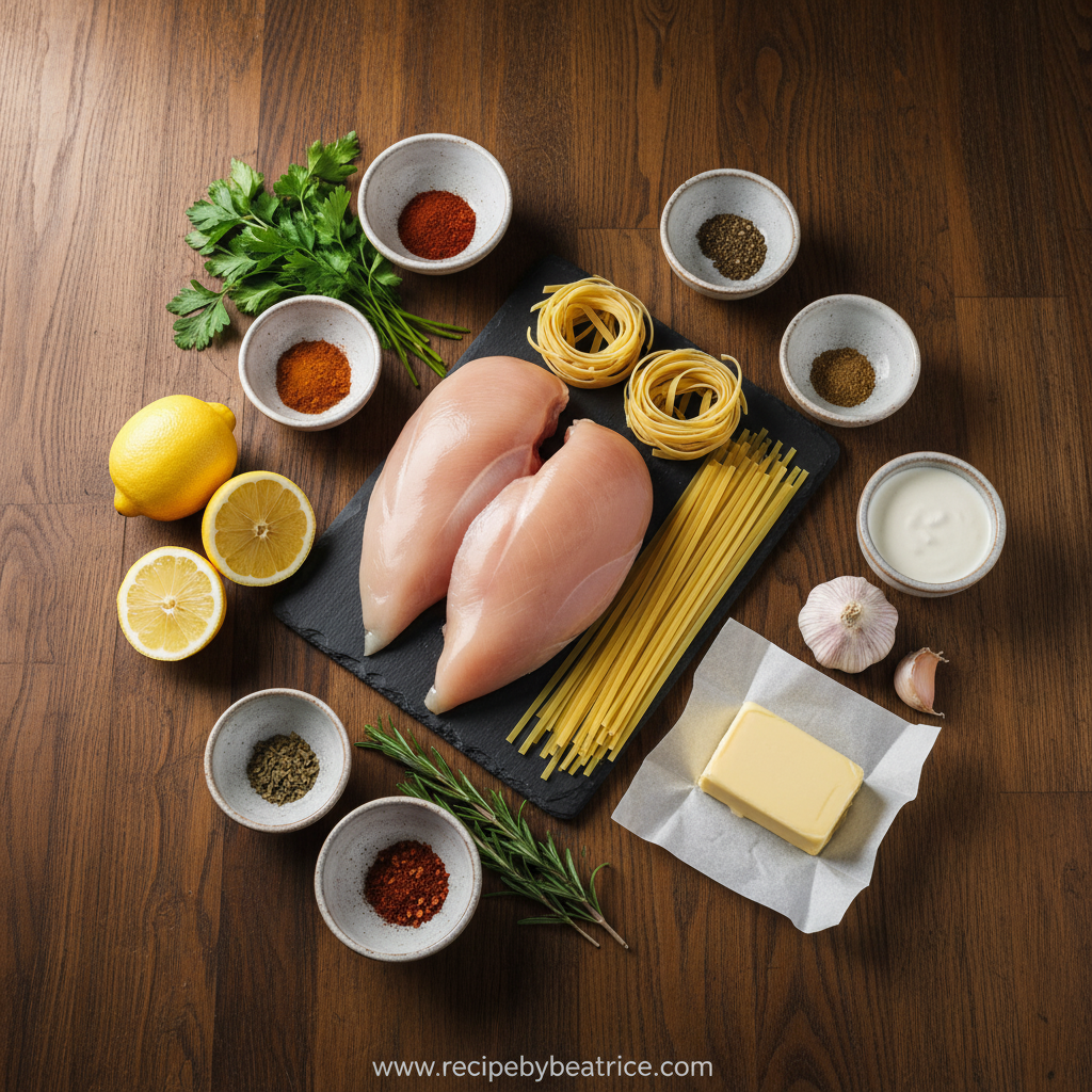 Fresh ingredients for cowboy butter chicken linguine