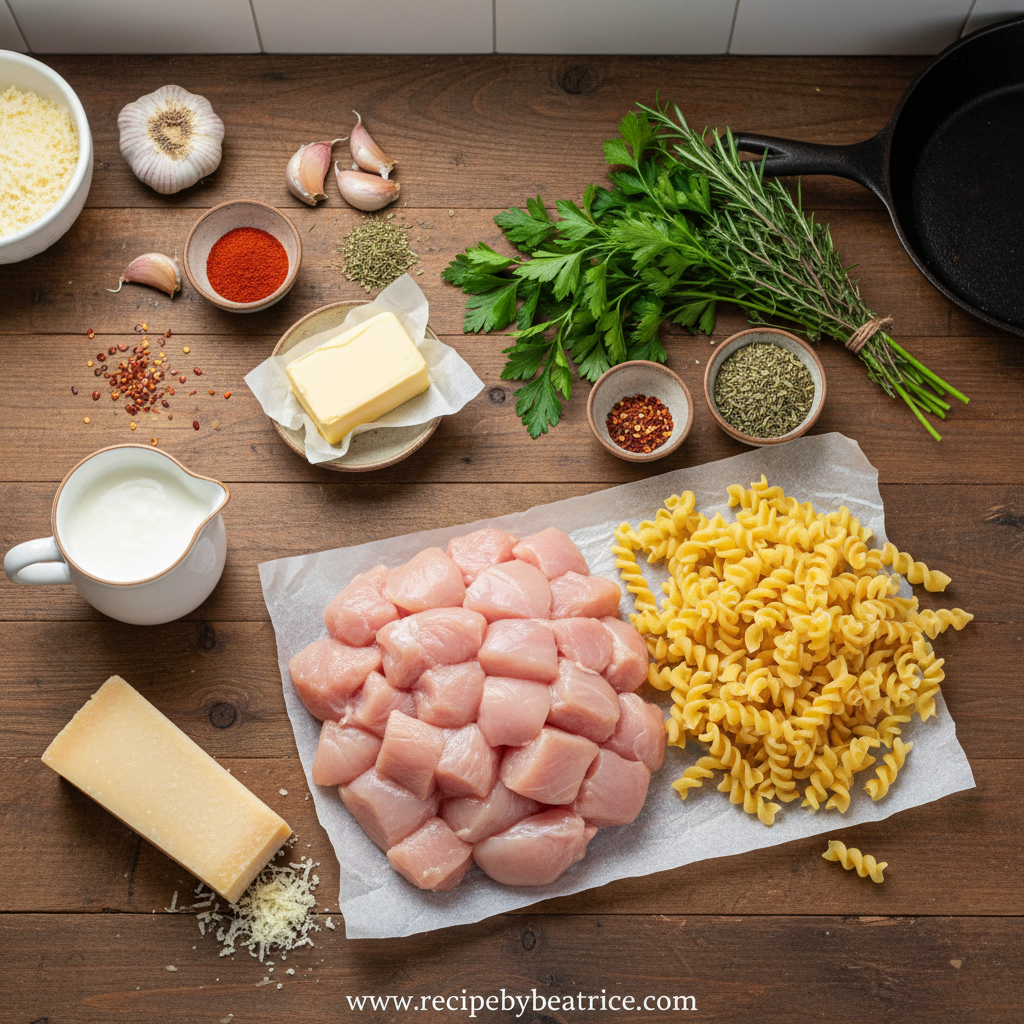 Ingredients for cowboy butter chicken pasta