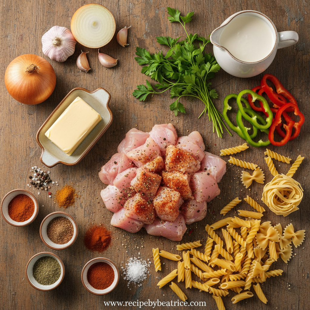 Ingredients for cowboy butter chicken pasta