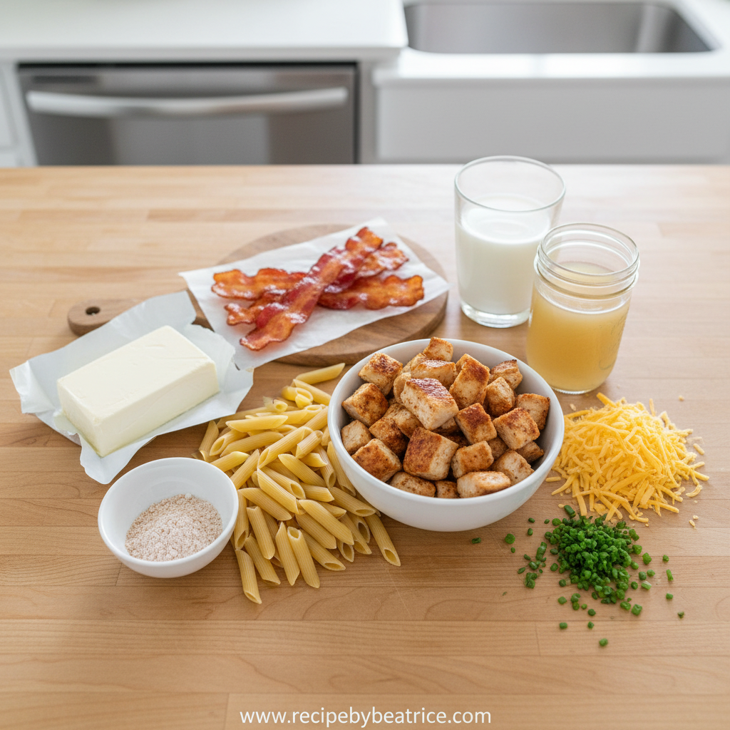 Ingredients for creamy chicken penne pasta