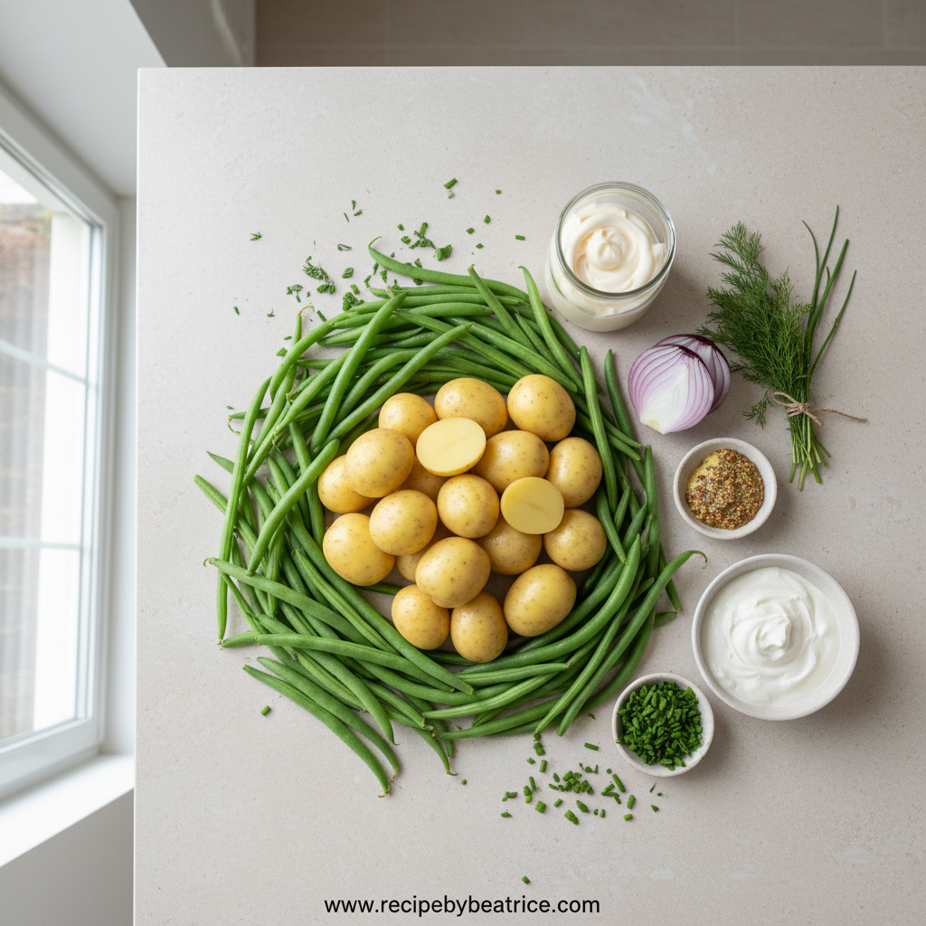 Ingredients for creamy green bean potato salad
