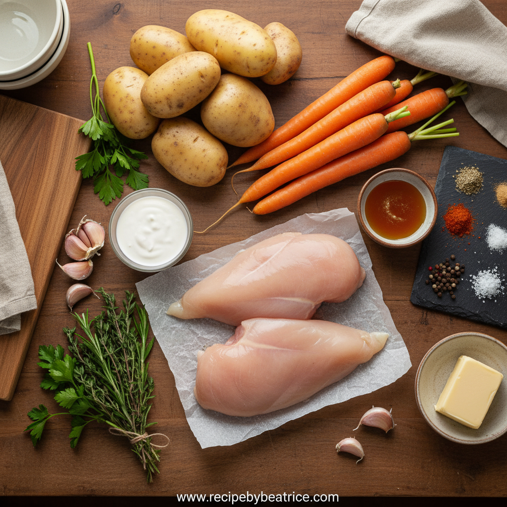 Ingredients for creamy herb chicken dinner