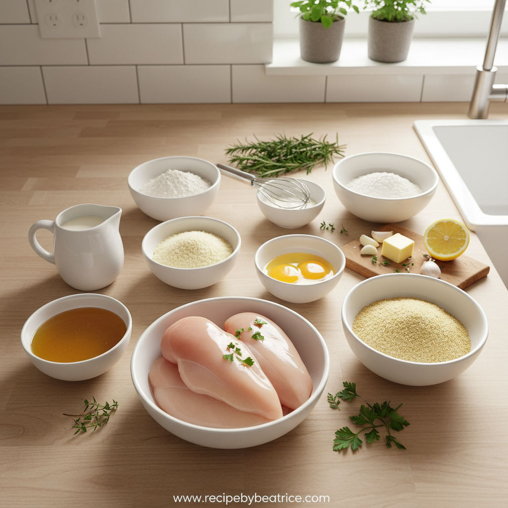 Ingredients for crispy Parmesan chicken and garlic sauce