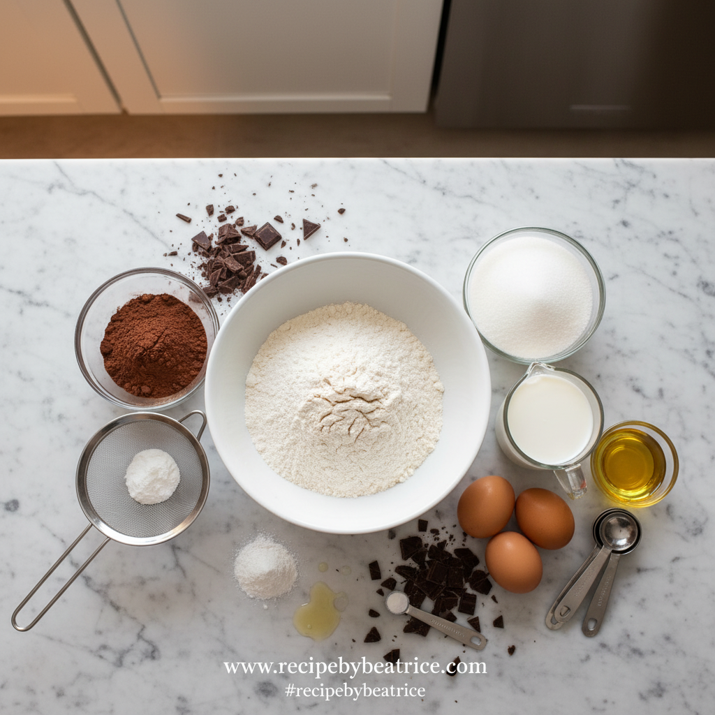 Ingredients for dark chocolate sheet cake