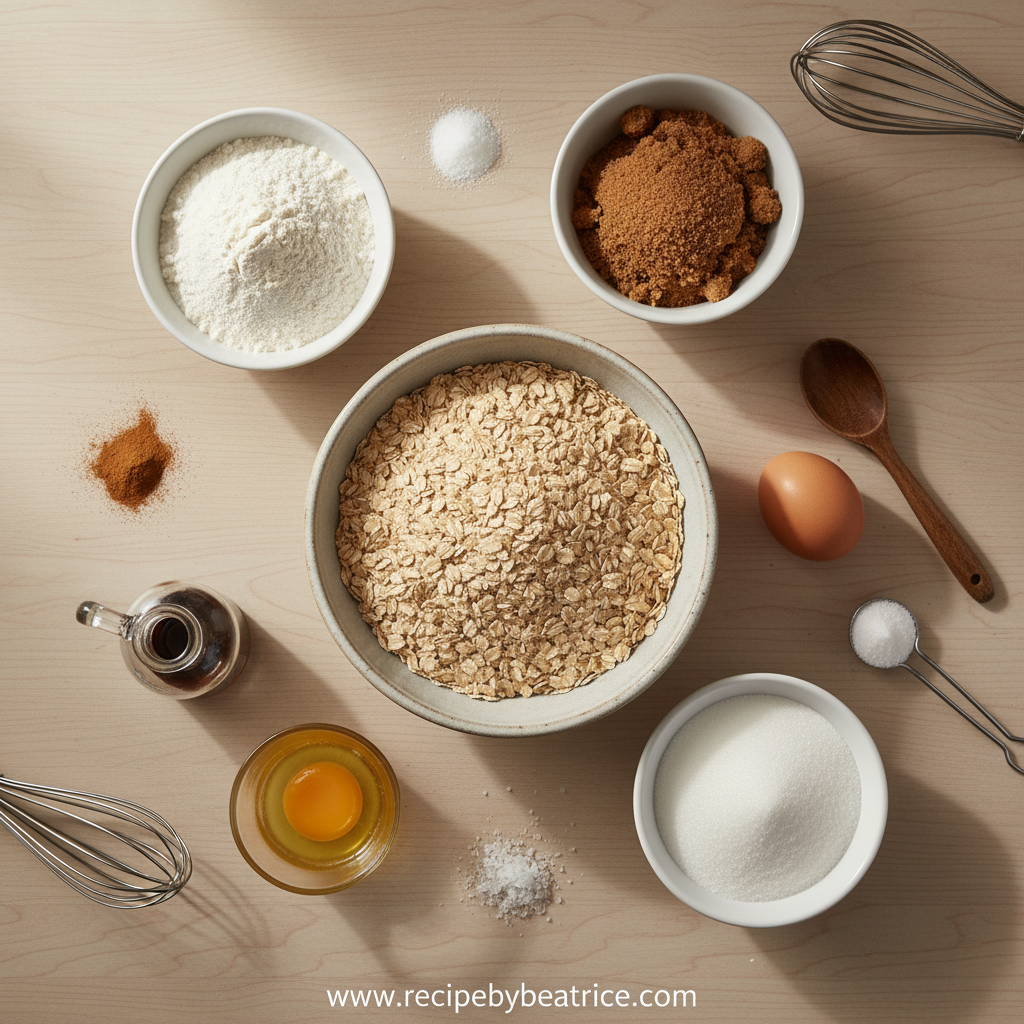 Ingredients for easy one bowl oatmeal cookies