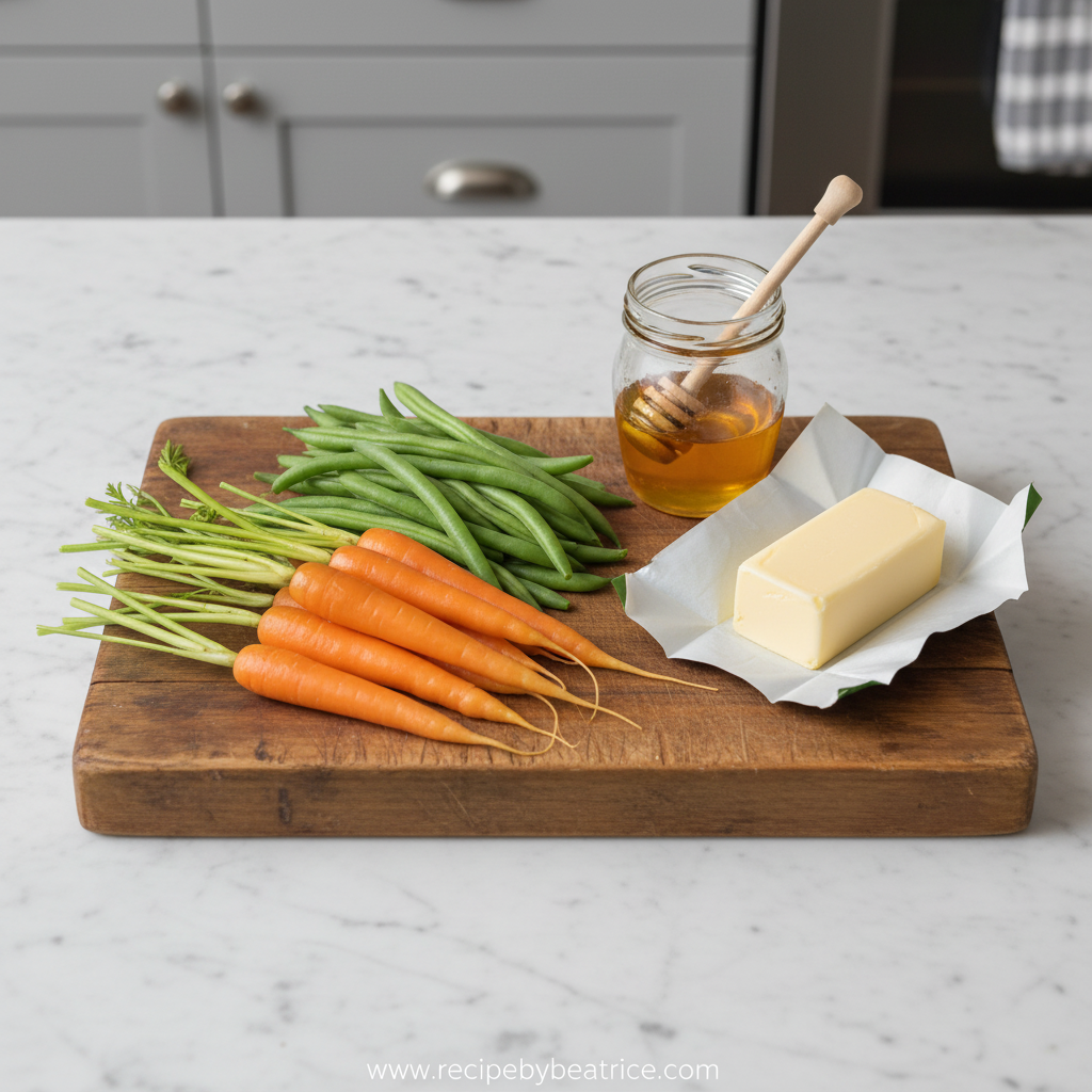 Ingredients for honey glazed carrots and green beans