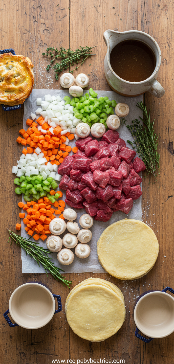 Ingredients for individual beef pot pies