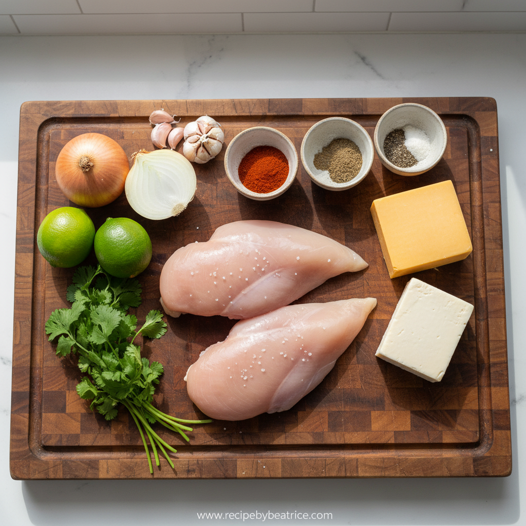 Ingredients for Mexican chicken with cheese sauce