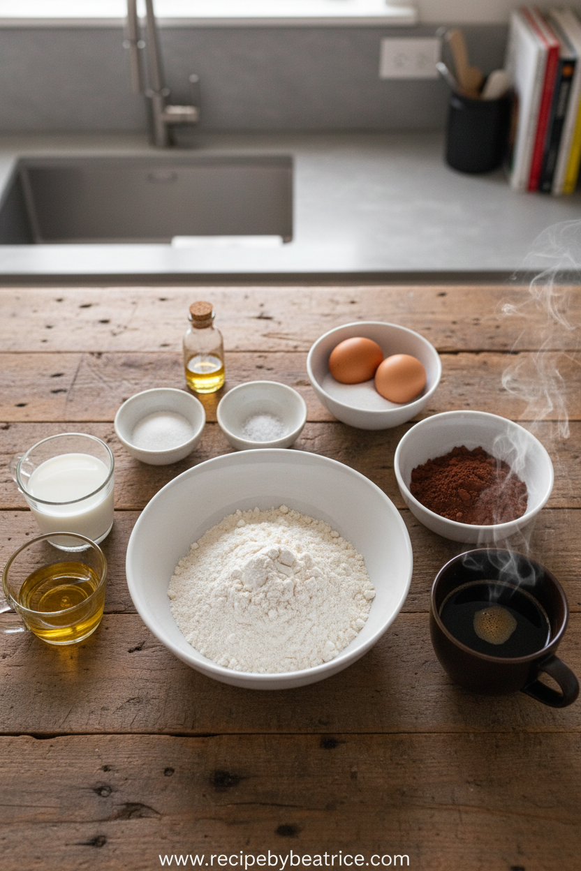 Ingredients for one bowl chocolate cake