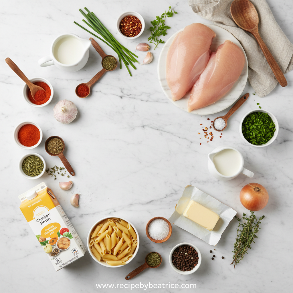Ingredients for cowboy butter chicken pasta
