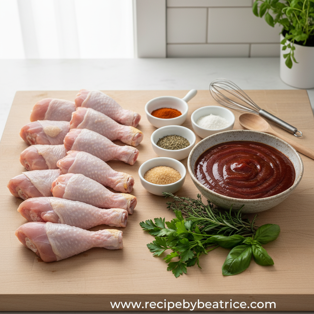 Ingredients for oven baked BBQ chicken drumsticks