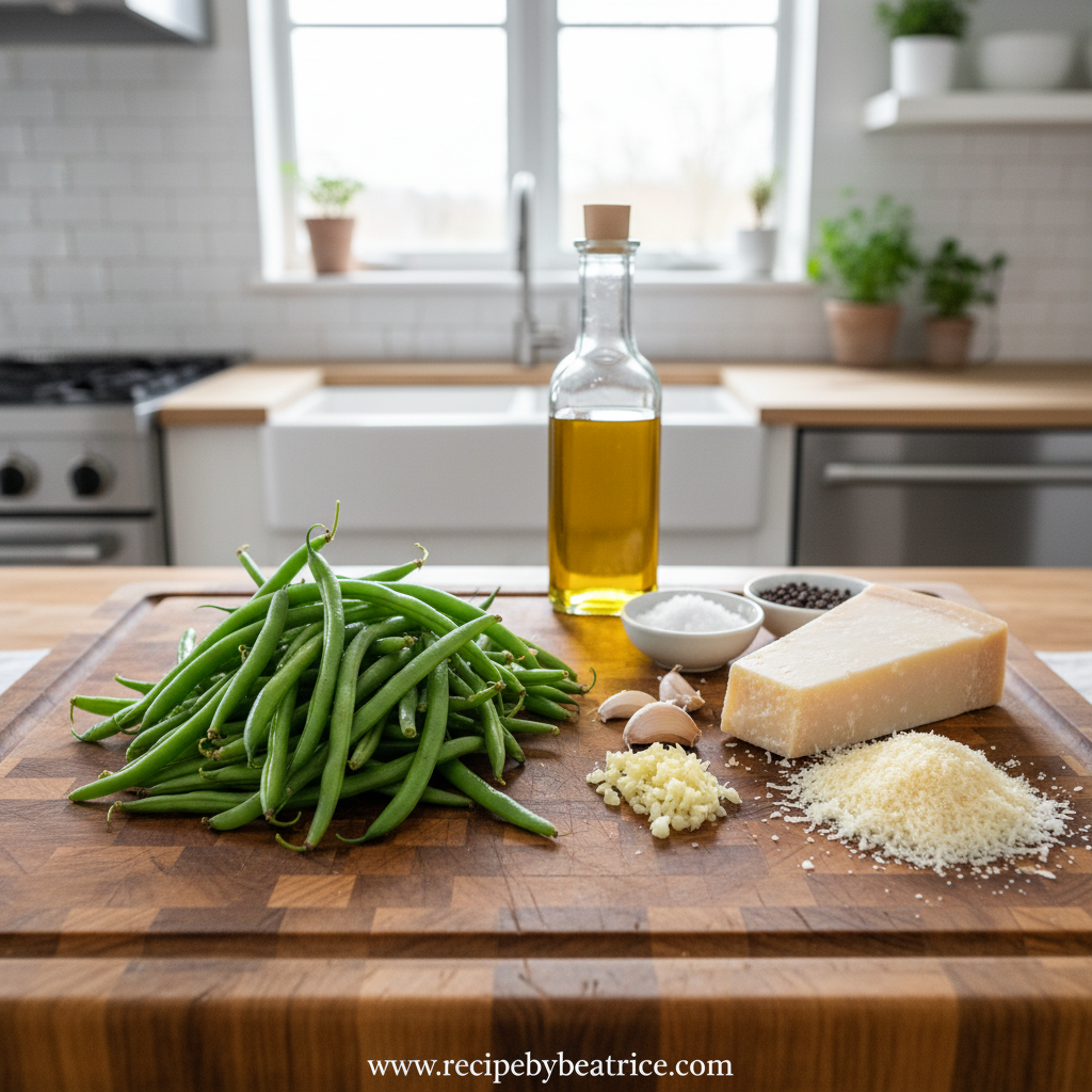 Ingredients for garlic Parmesan green beans