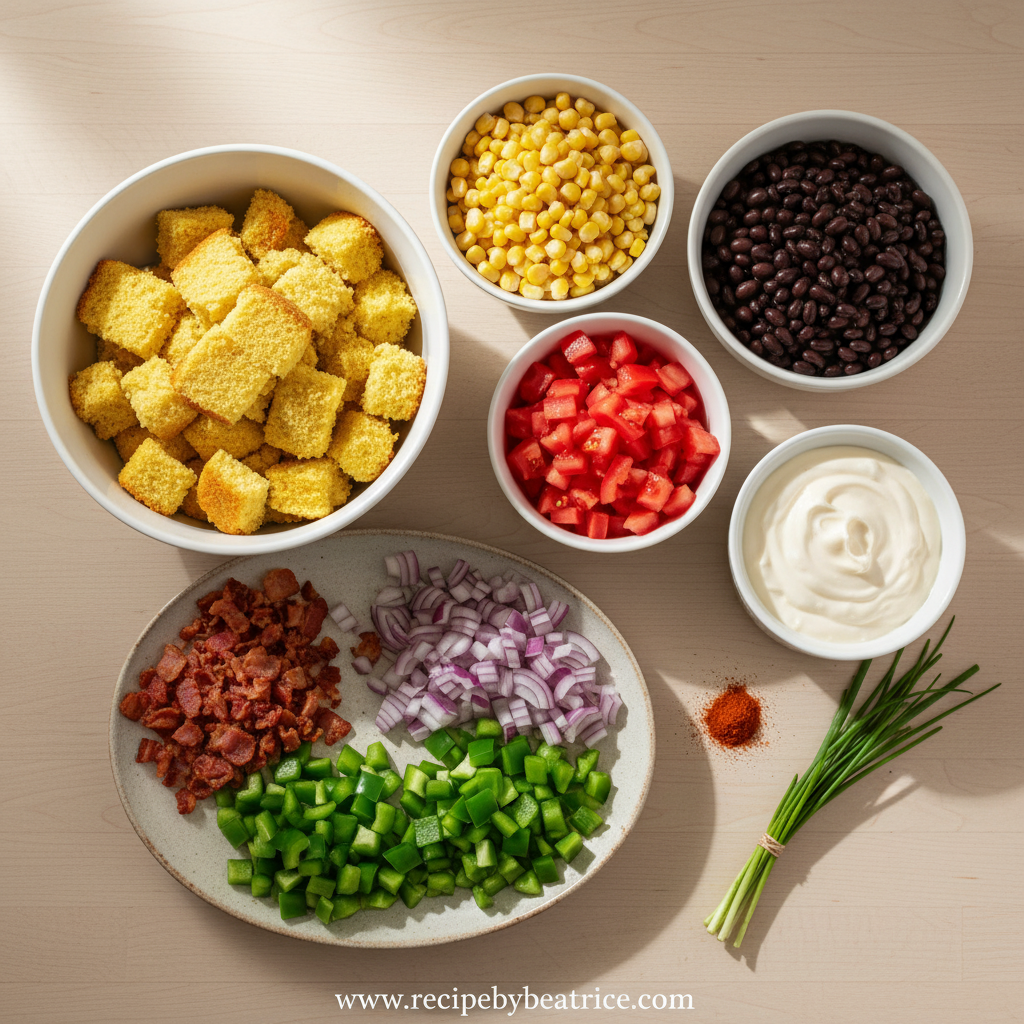 Ingredients for Paula Deen cornbread salad