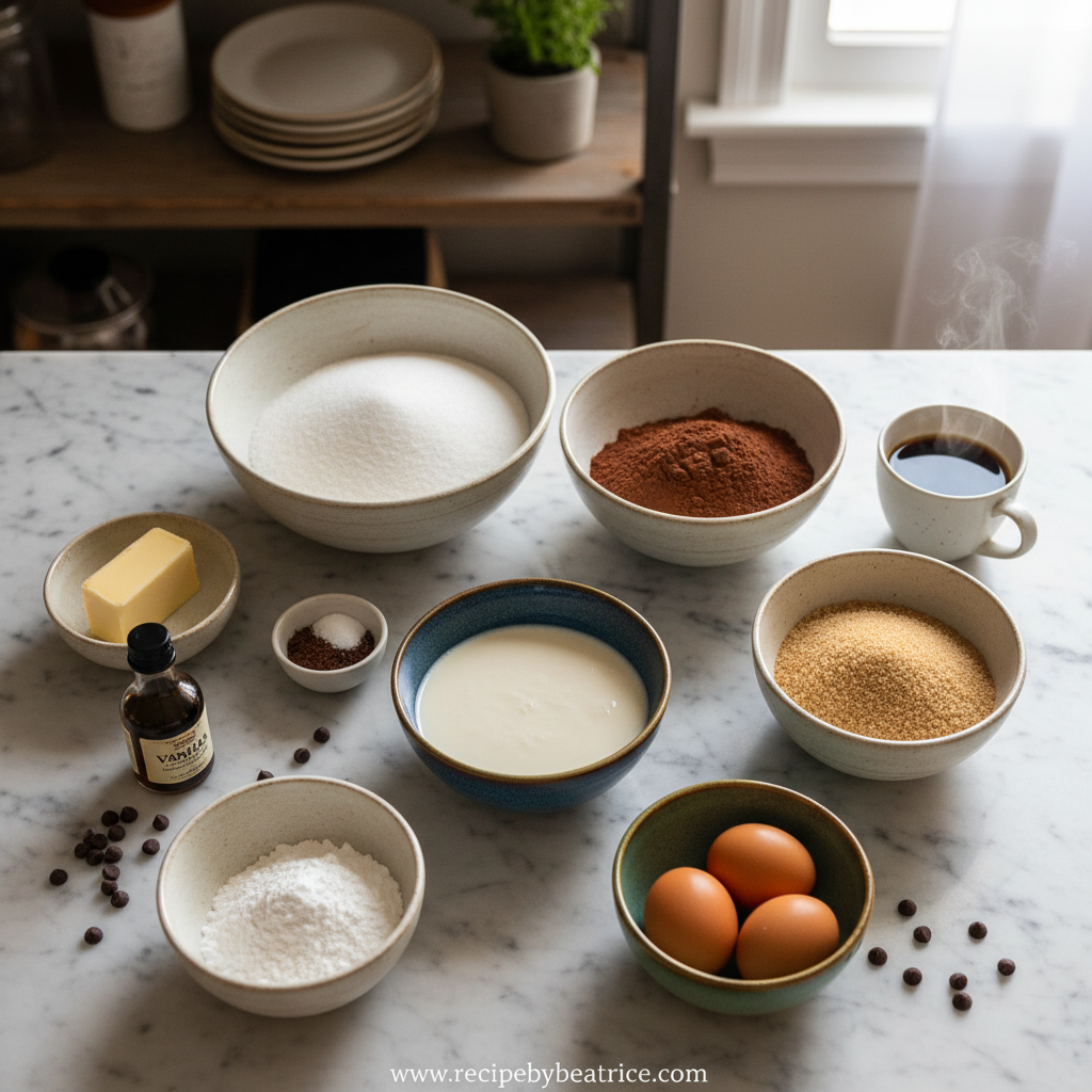 Ingredients for chocolate sheet cake