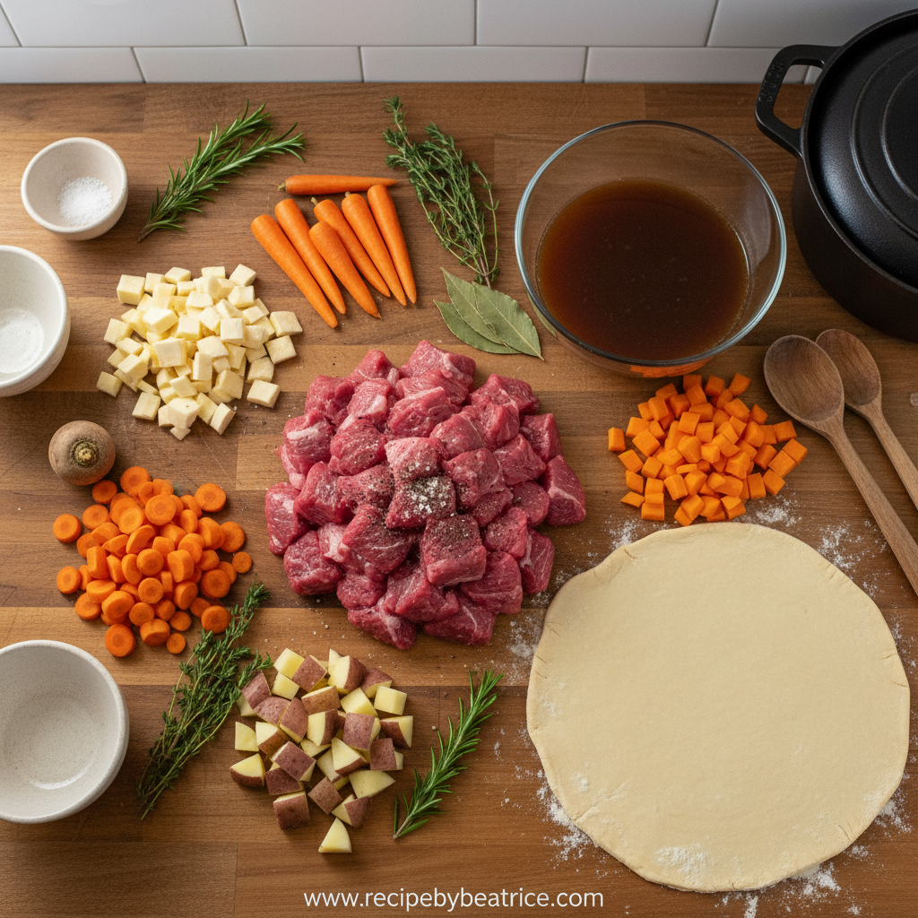 Ingredients for savory beef stew pot pie