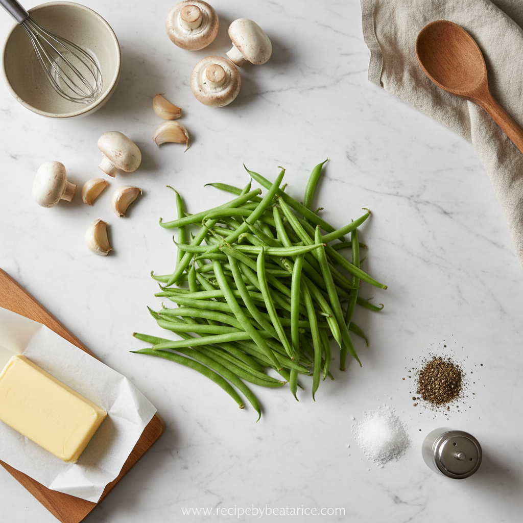 Ingredients for garlic butter green beans and mushrooms