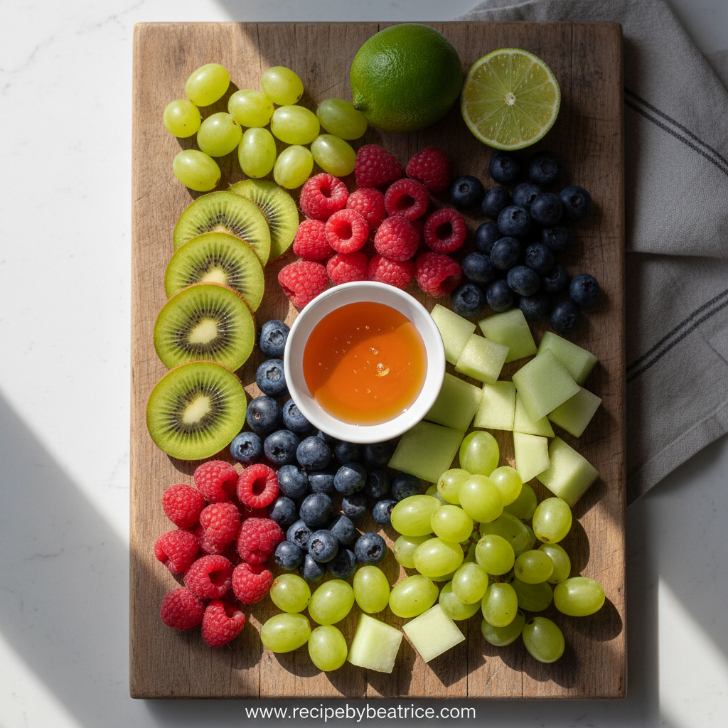 Fresh fruits and honey lime dressing ingredients
