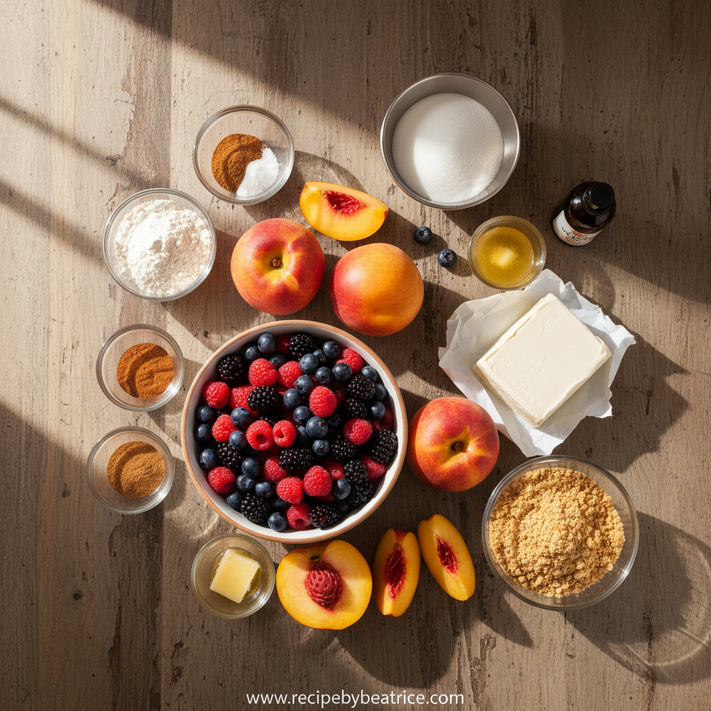 Ingredients for peach cobbler cheesecake fruit salad