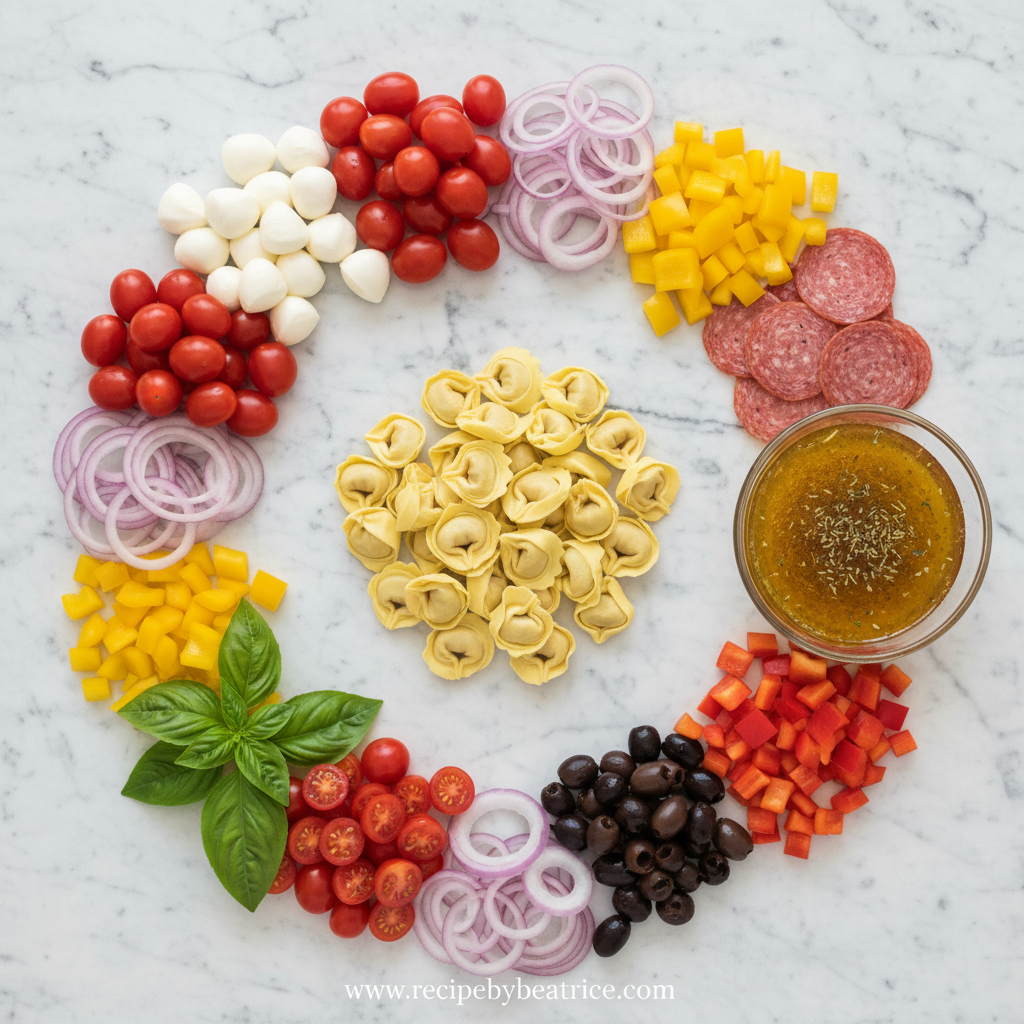 Ingredients for Italian tortellini pasta salad