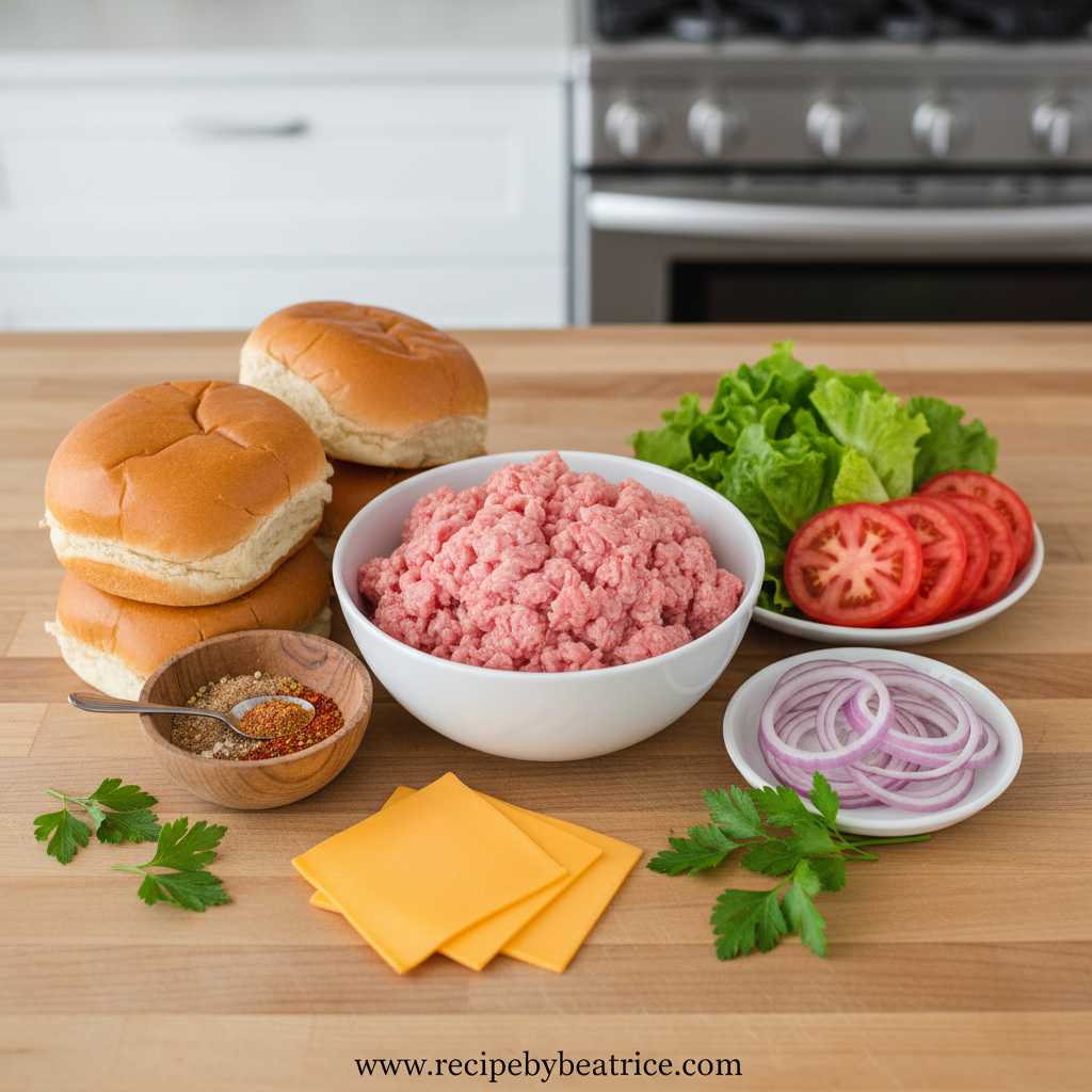Ingredients for making juicy turkey burgers