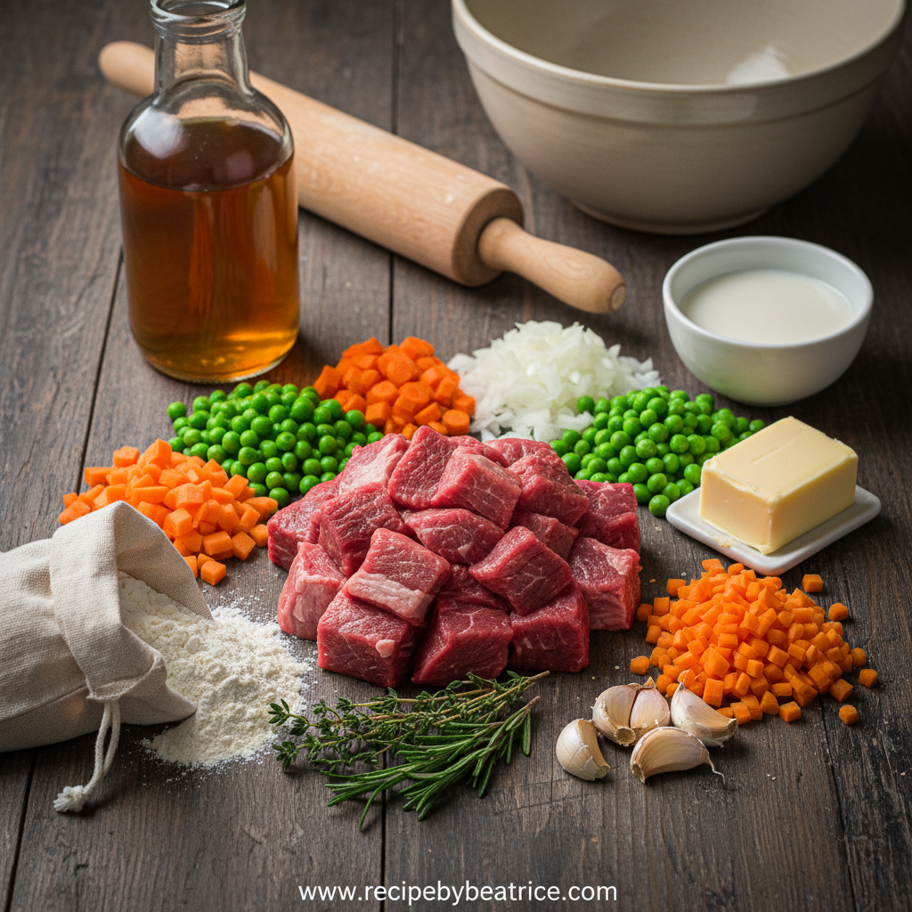 Ingredients for herbed biscuit beef pot pie