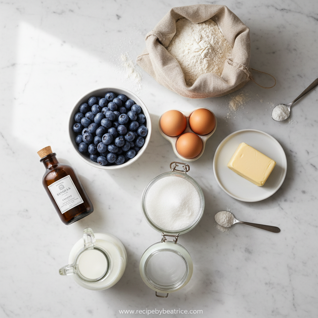 Ingredients for blueberry muffins with crumble top
