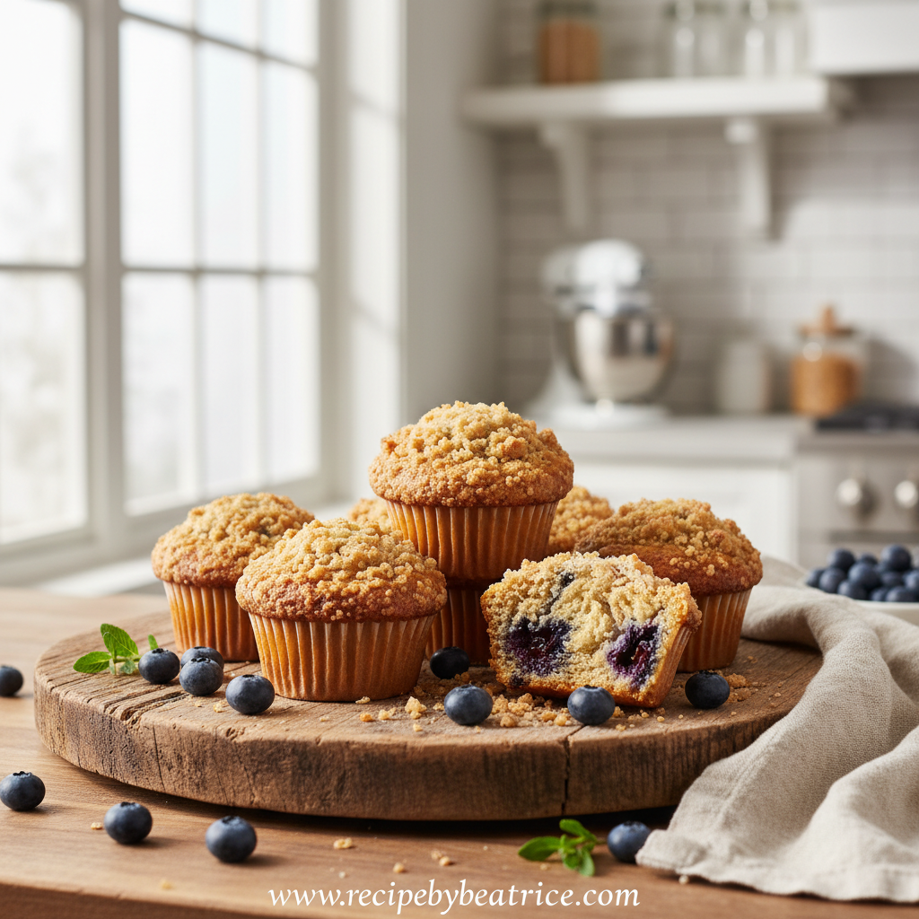 Juicy blueberry muffins with crumble topping