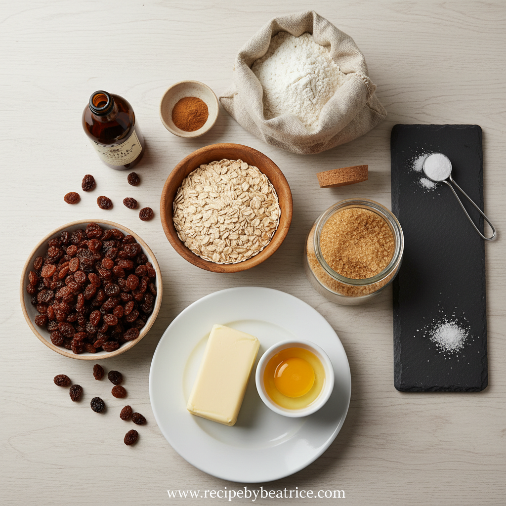 Ingredients for chewy oatmeal cookies