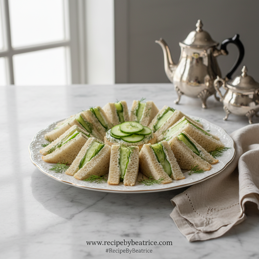 Classic cucumber sandwiches served on a platter