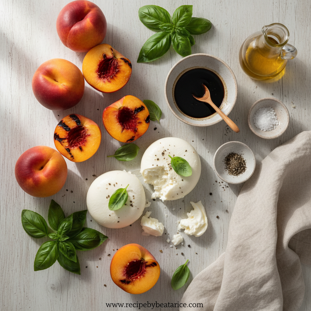 Ingredients for Fresh Grilled Peach Burrata Salad