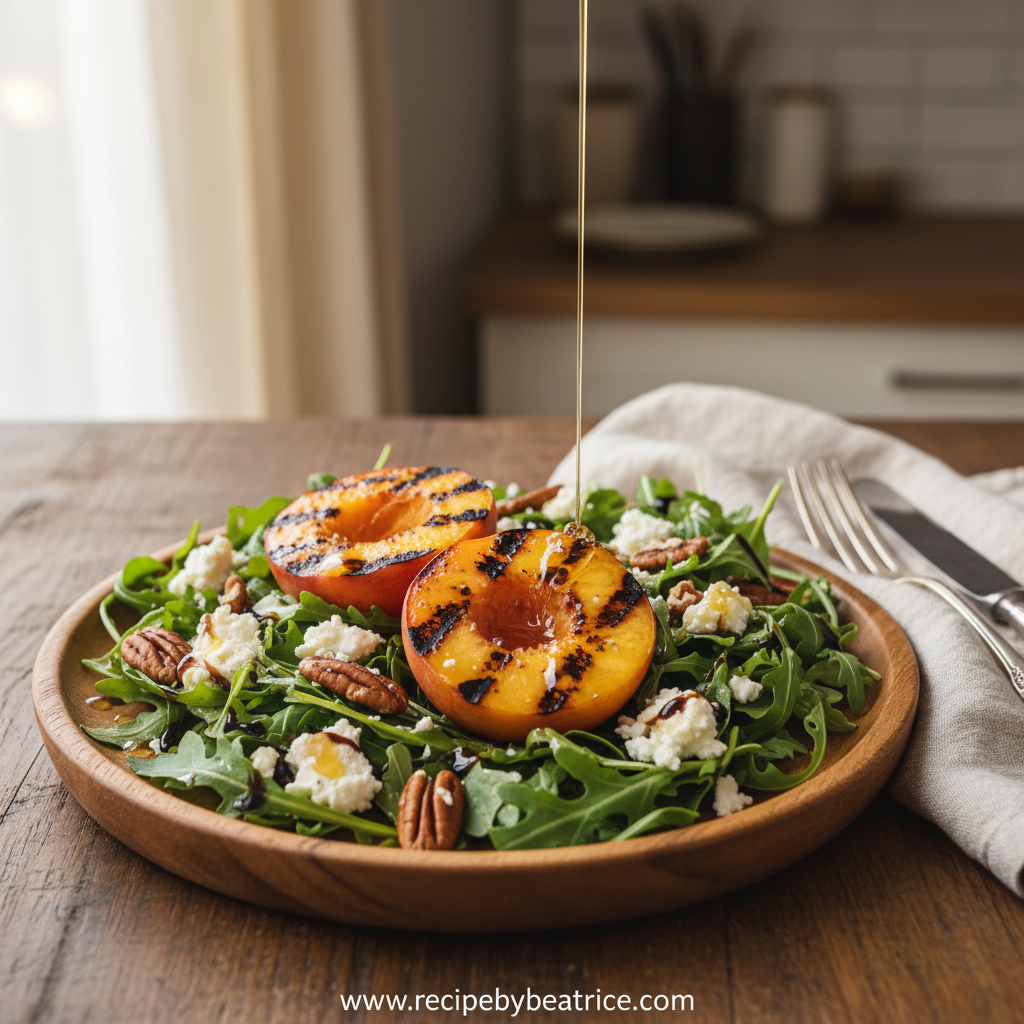 Grilled Peach Salad served in a bowl
