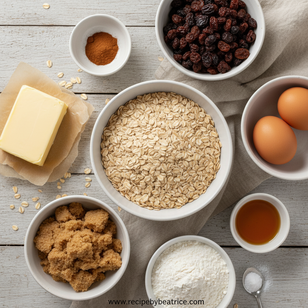 Ingredients for oatmeal cookies