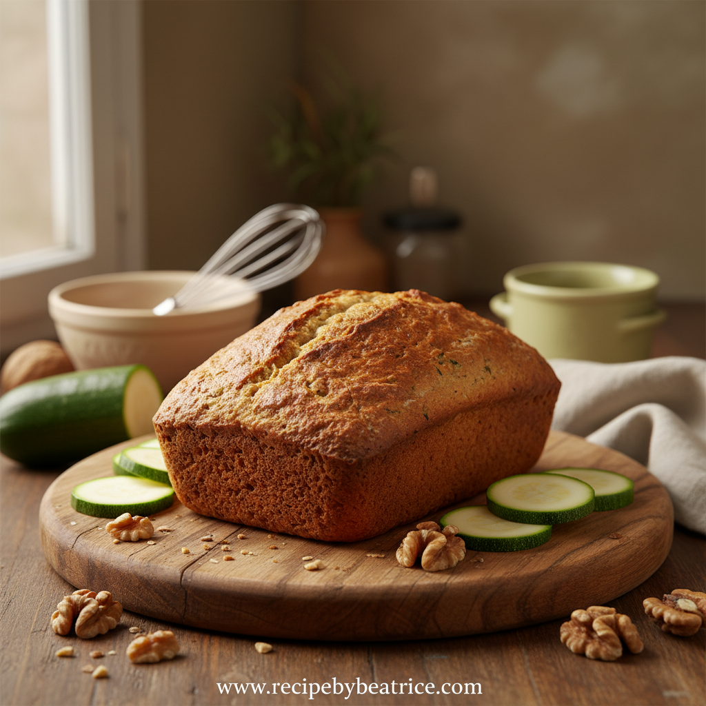 Old Fashioned Zucchini Bread loaf on a wooden board