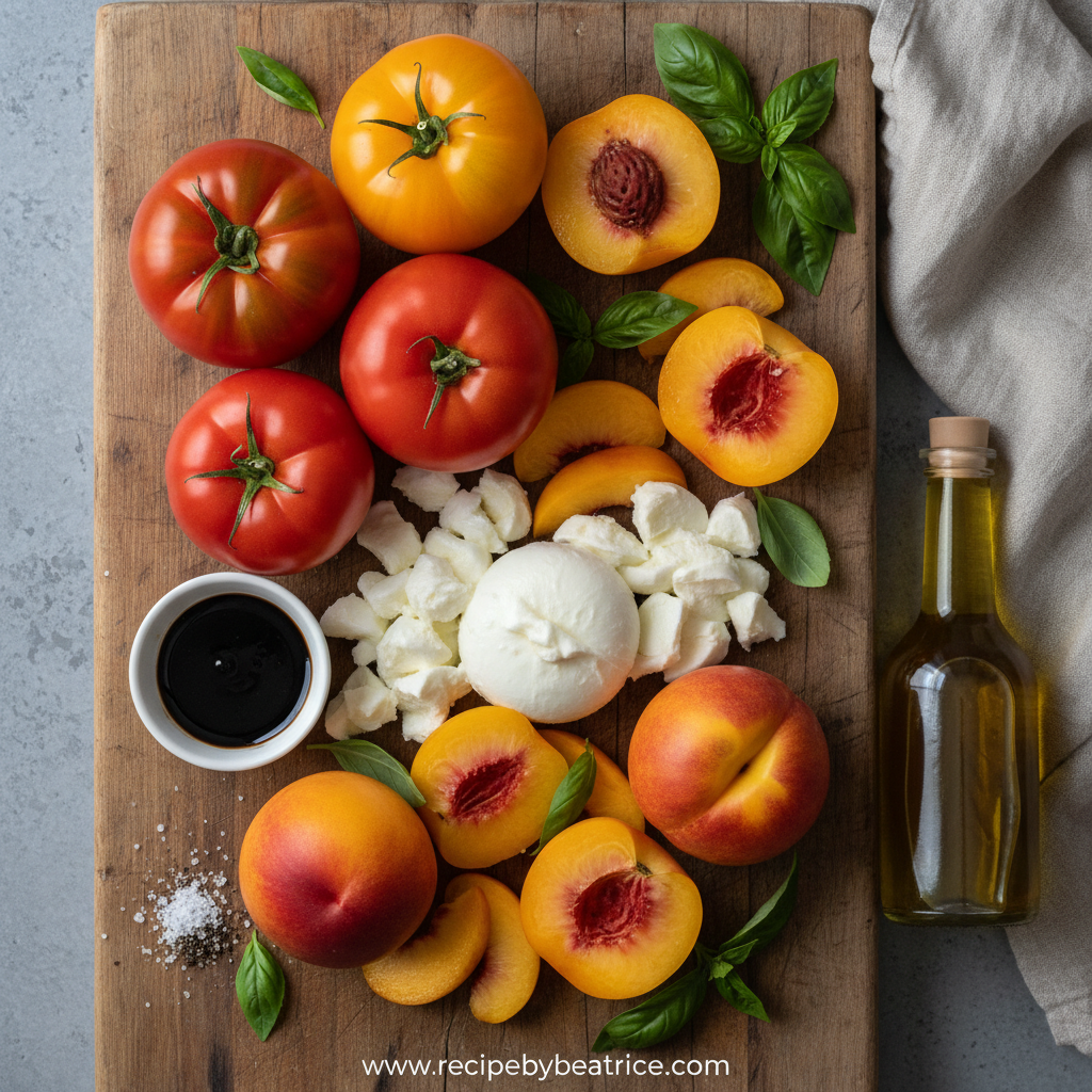 Ingredients for Peach Tomato Caprese Salad
