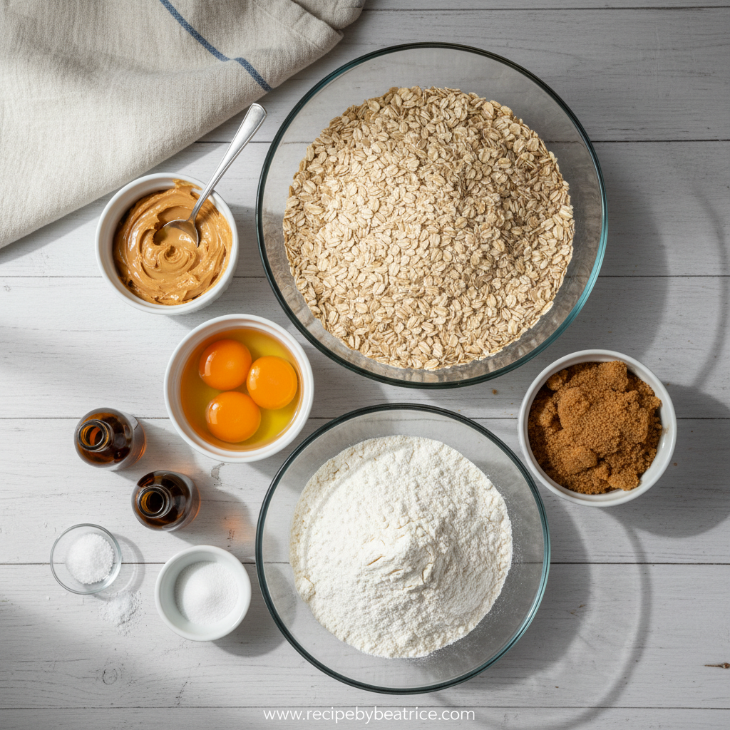 Ingredients for Peanut Butter Oatmeal Cookies